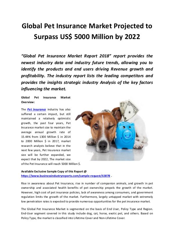 Global Pet Insurance Market 2018 - 2022