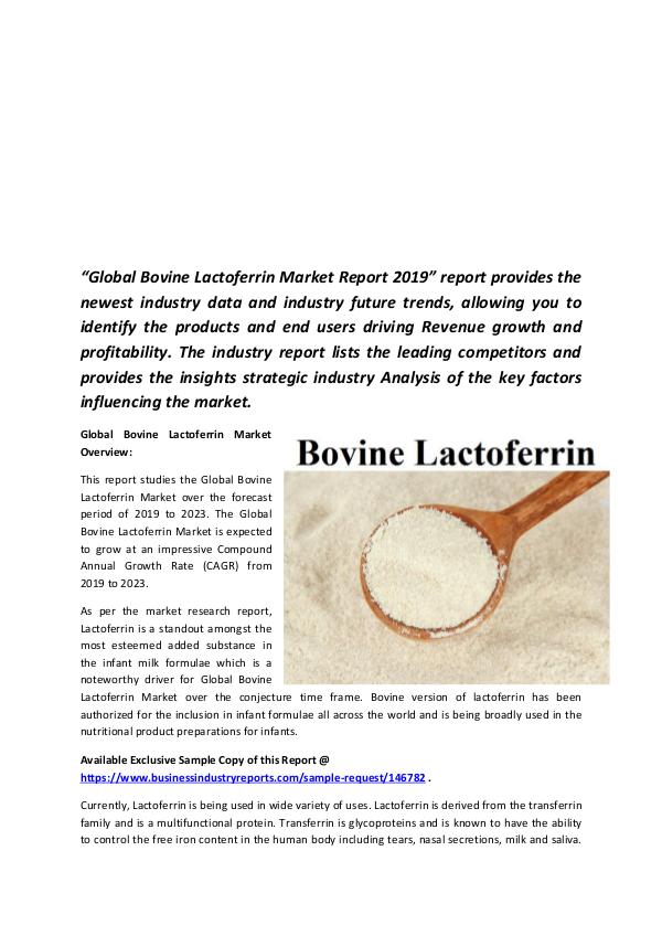 Market Research Reports Global Bovine Lactoferrin Market 2019