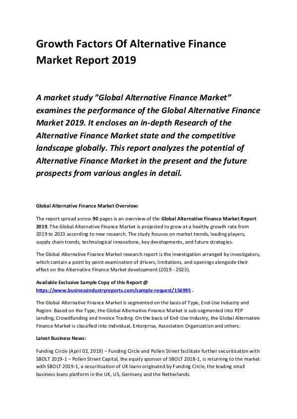 Market Research Reports Global Alternative Finance Market Report 2019