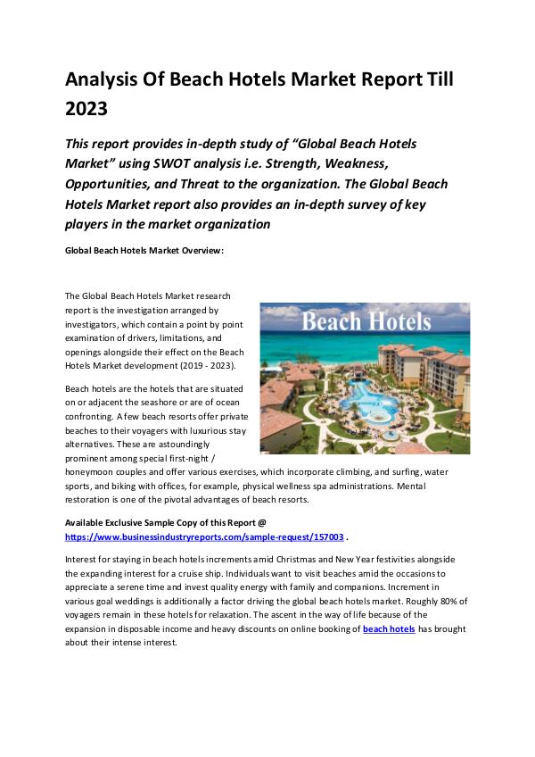 Market Research Reports Global Beach Hotels Market Report 2019