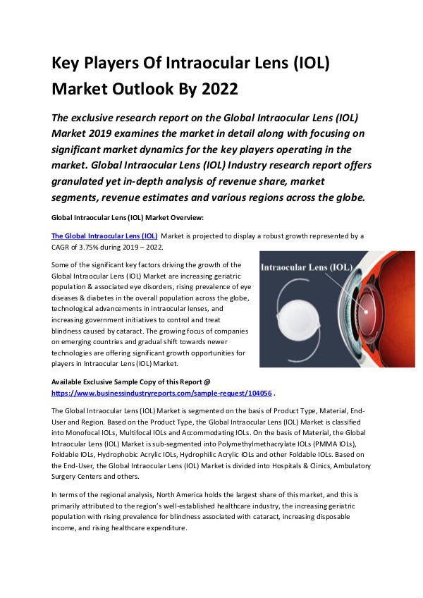 Global Intraocular Lens (IOL) Market Outlook 2017-