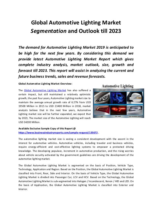 Market Research Reports Global Automotive Lighting Market Report 2019
