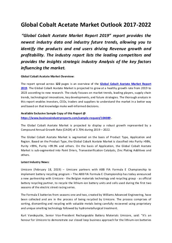 Market Research Reports Global Cobalt Acetate Market Outlook 2017-2022 (1)