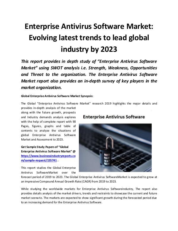Market Research Reports Global Enterprise Antivirus Software Market 2019