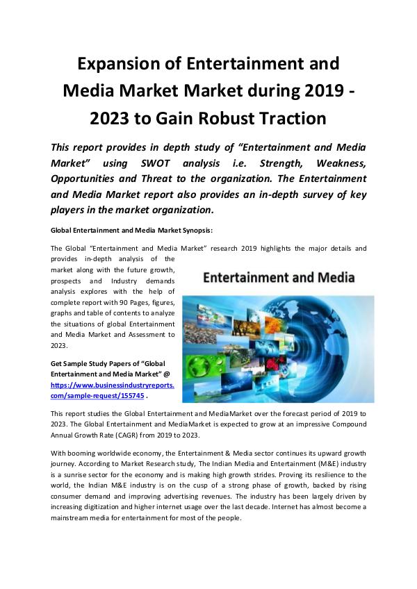 Market Research Reports Global Expansion of Entertainment and Media Market