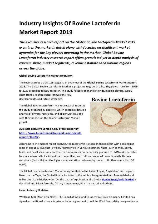 Market Research Reports Global Bovine Lactoferrin Market Report 2019-conve