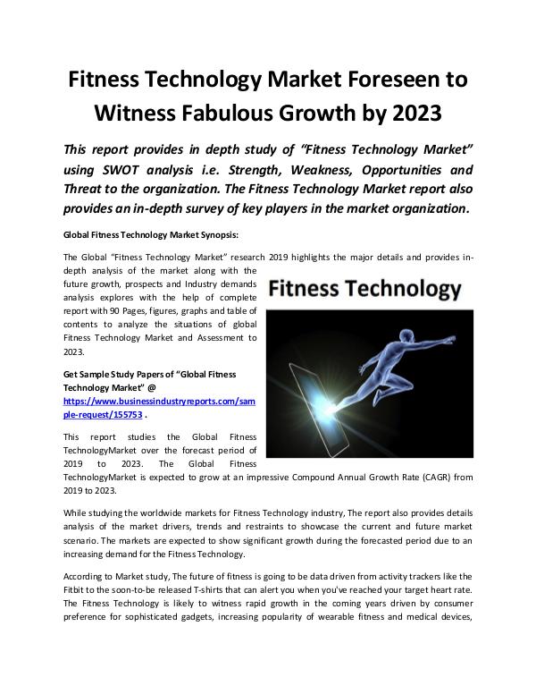 Market Research Reports Global Fitness Technology Market Growth by 2023