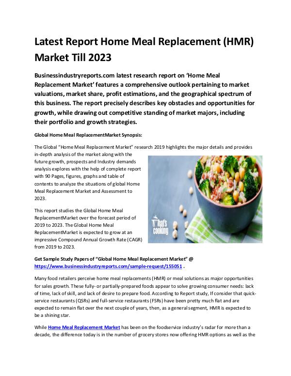 Market Research Reports Global Home Meal Replacement (HMR) Market Report 2