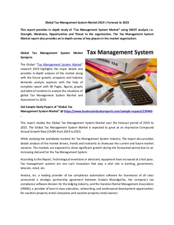 Market Research Reports Global Tax Management System Market Report 2019