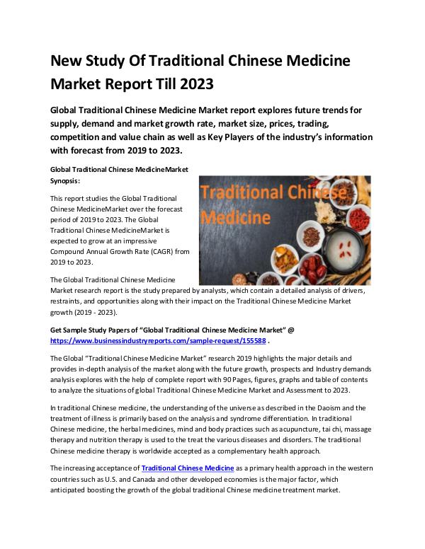 Market Research Reports Global Traditional Chinese Medicine Market Report