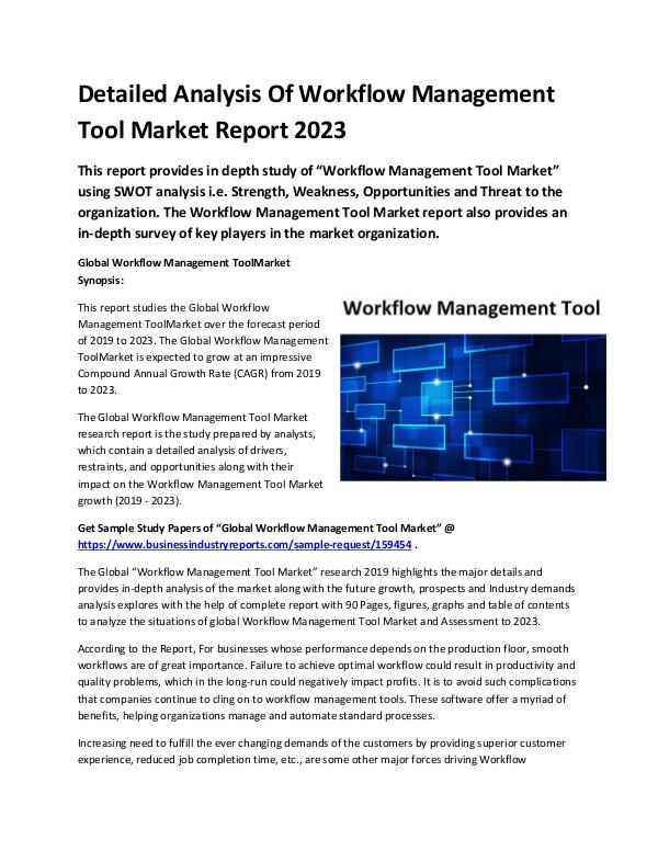 Market Research Reports Global Workflow Management Tool Market Report 2019