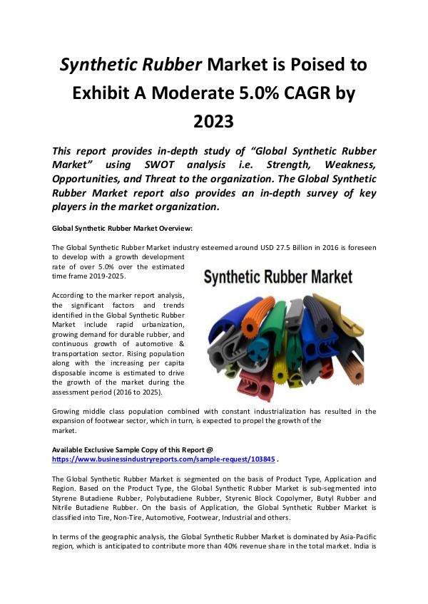 Market Research Reports Global Synthetic Rubber Market 2019