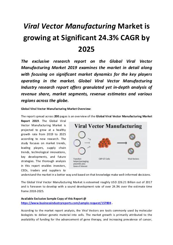 Market Research Reports Global Viral Vector Manufacturing Market 2019