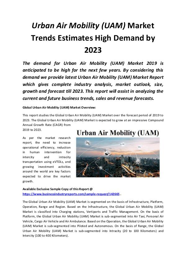 Market Research Reports Global Urban Air Mobility (UAM) Market 2019