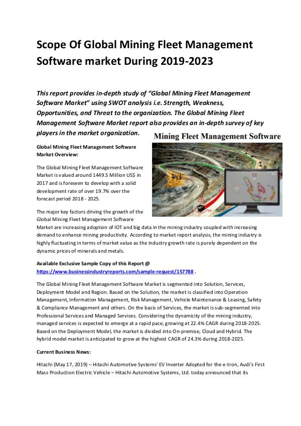 Market Research Reports Global Mining fleet management software Market Siz