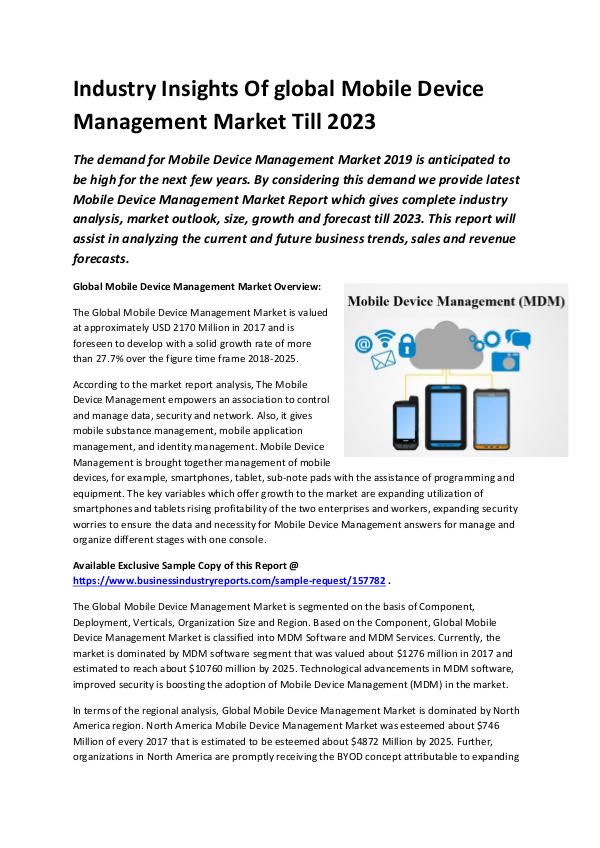 Market Research Reports Global Mobile Device Management Market Size study,