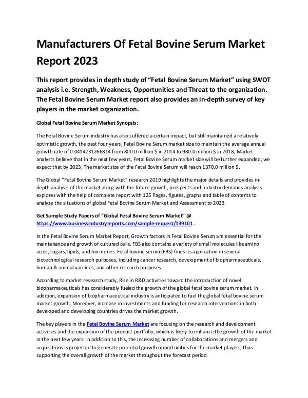 Global Fetal Bovine Serum Market Report 2019-conve