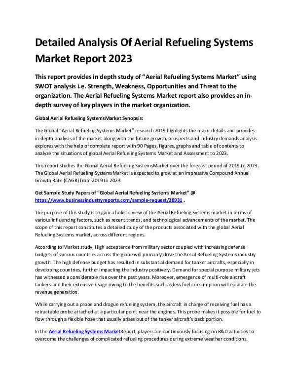 Market Research Reports Global Aerial Refueling Systems Market Research Re