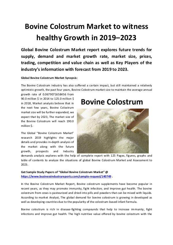 Market Research Reports Global Bovine Colostrum Market 2019