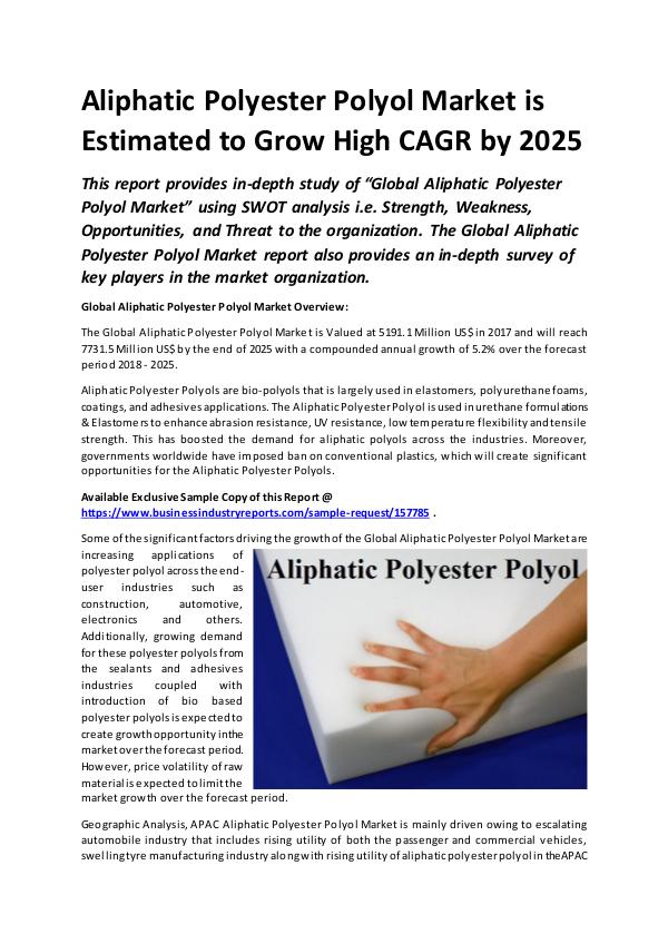 Market Research Reports Global Aliphatic Polyester Polyol Market Overview