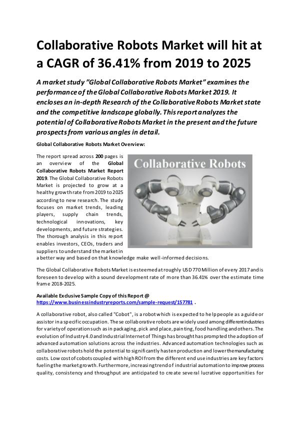 Market Research Reports Global Collaborative Robots Market Size Study by 2