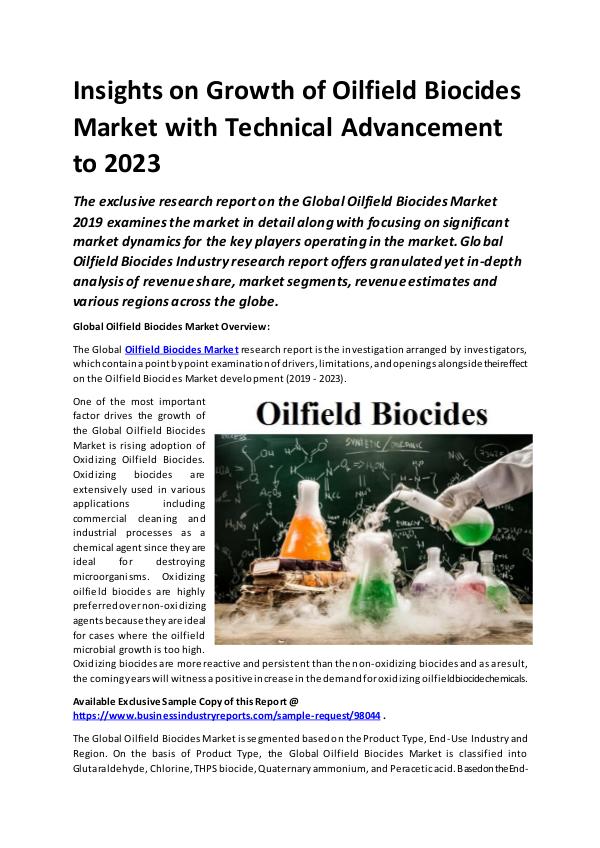 Market Research Reports Global Oilfield Biocides Market Report 2019
