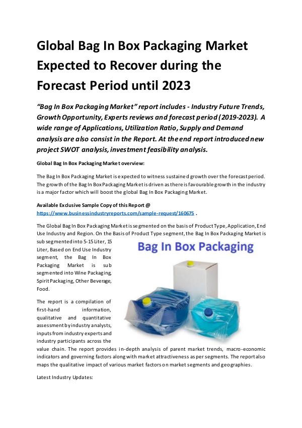 Market Research Reports Global Bag In Box Packaging Market Report 2019