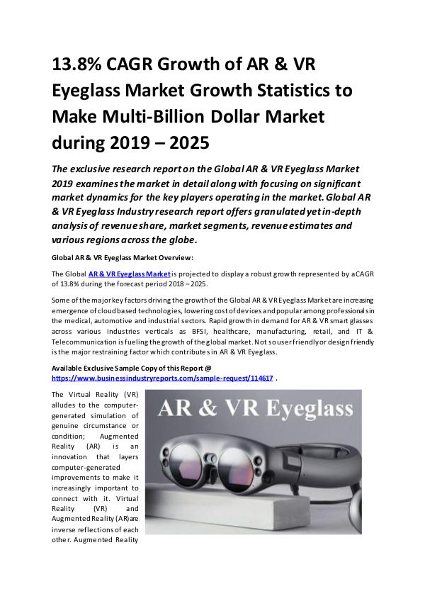 Market Research Reports AR & VR Eyeglass Market Size study, by 2025