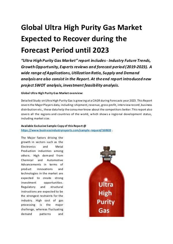 Global Ultra High Purity Gas Market Report 2019