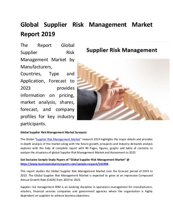 Market Research Reports Global Supplier Risk Management Market Report 2019