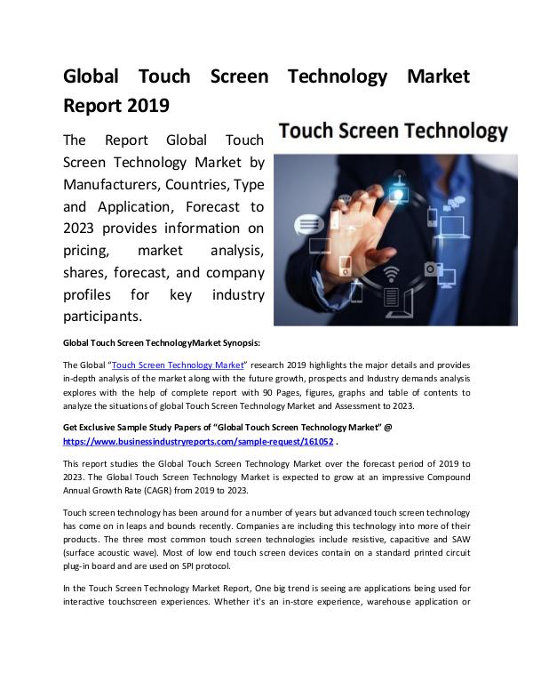 Market Research Reports Global Touch Screen Technology Market Report 2019