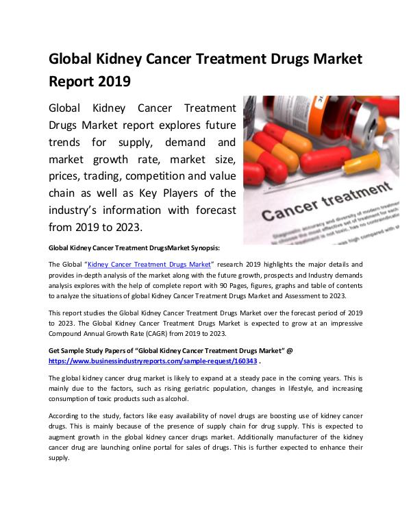 Market Research Reports Global Kidney Cancer Treatment Drugs Market Report