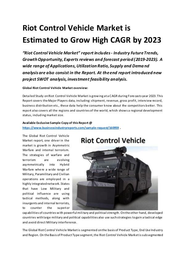 Market Research Reports Global Riot Control Vehicle Market Report 2019