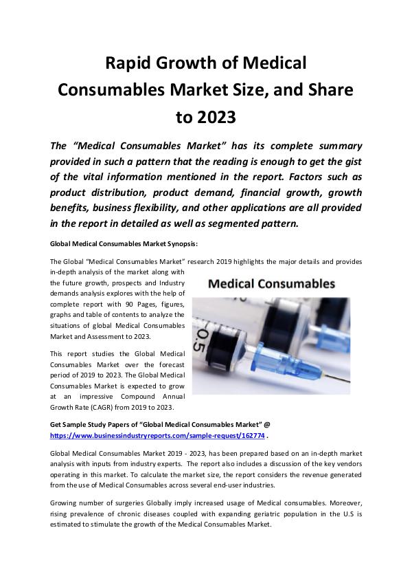 Market Research Reports Global Medical Consumables Market 2019