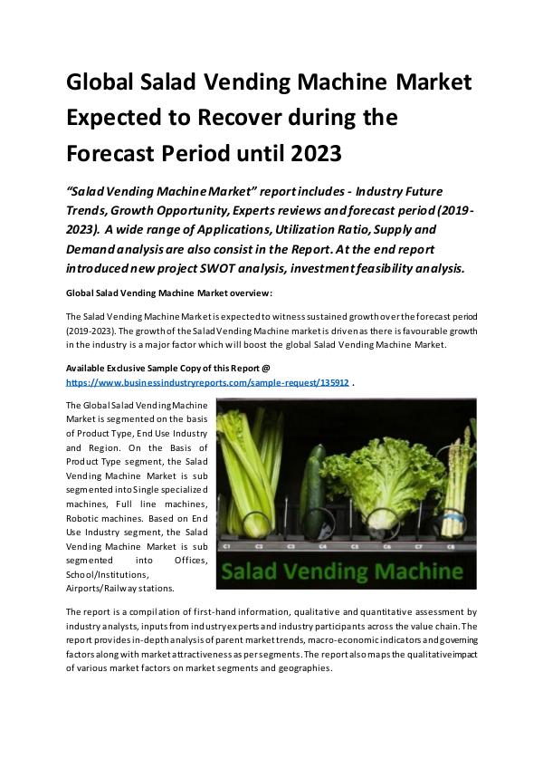 Market Research Reports Global Salad Vending Machine Market Report 2019