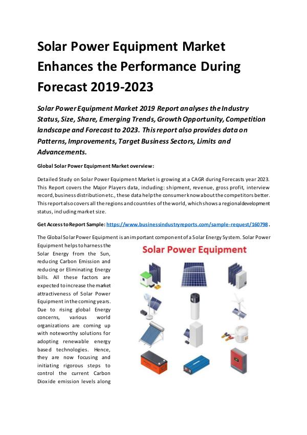 Market Research Reports Global Solar Power Equipment Market Report 2019