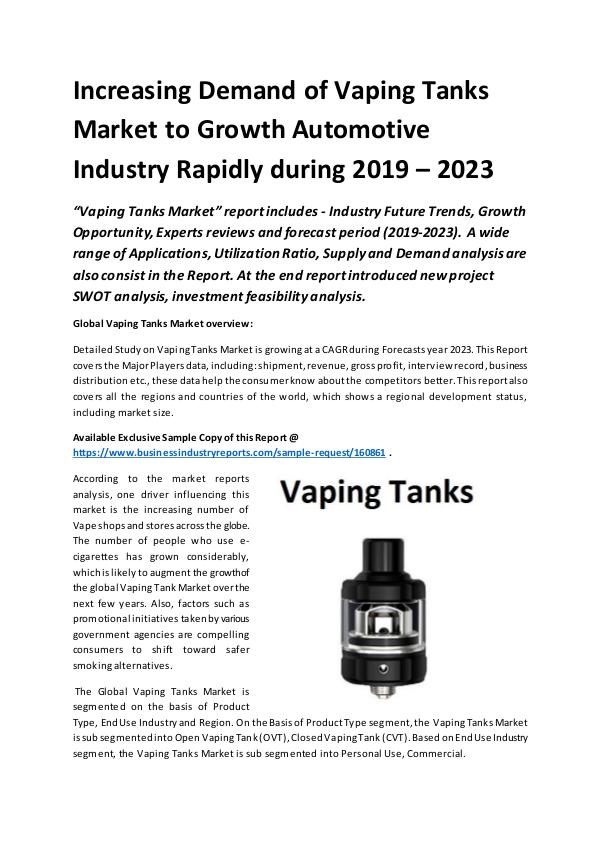 Market Research Reports Global Vaping Tanks Market Report 2019