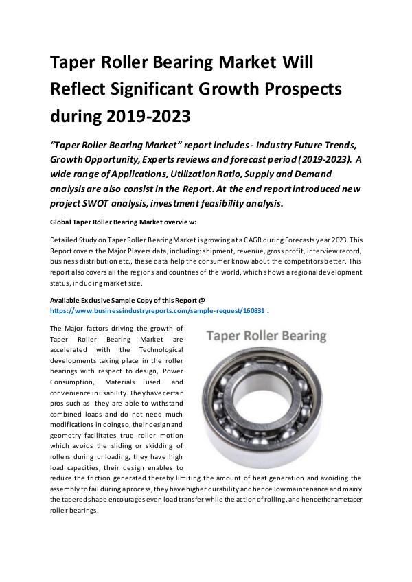 Market Research Reports Global Taper Roller Bearing Market Report 2019