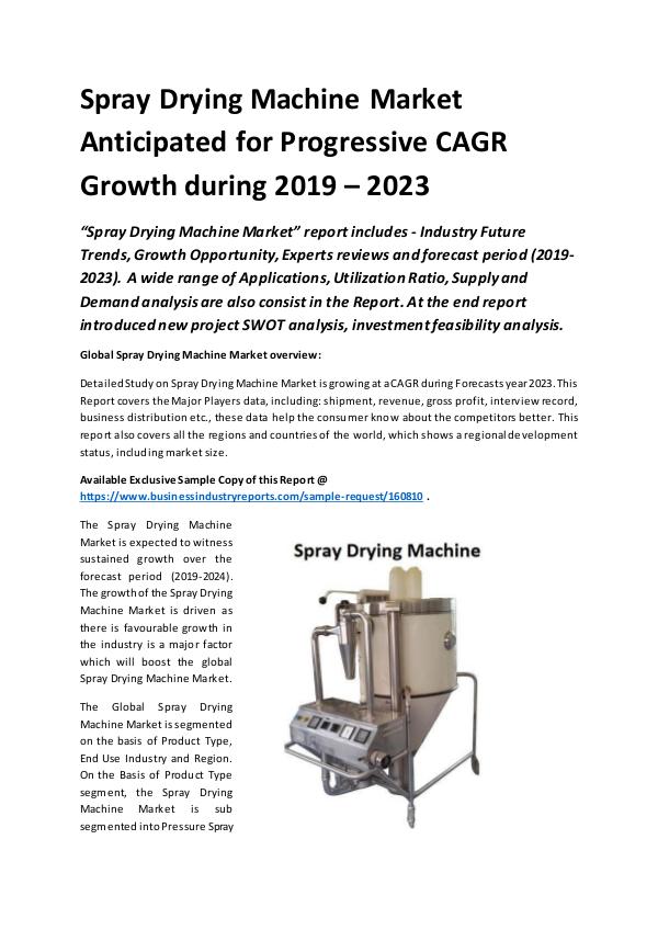 Market Research Reports Global Spray Drying Machine Market Report 2019