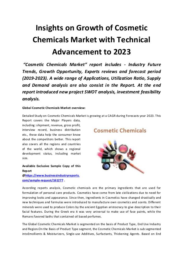 Market Research Reports Global Cosmetic Chemicals Market 2019