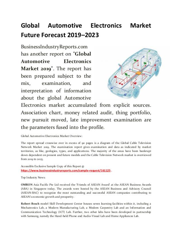 Market Research Reports Automotive Electronics Market 2019