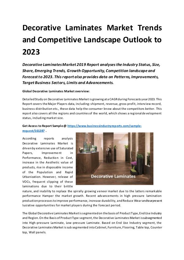 Market Research Reports Global Decorative Laminates Market Report 2019
