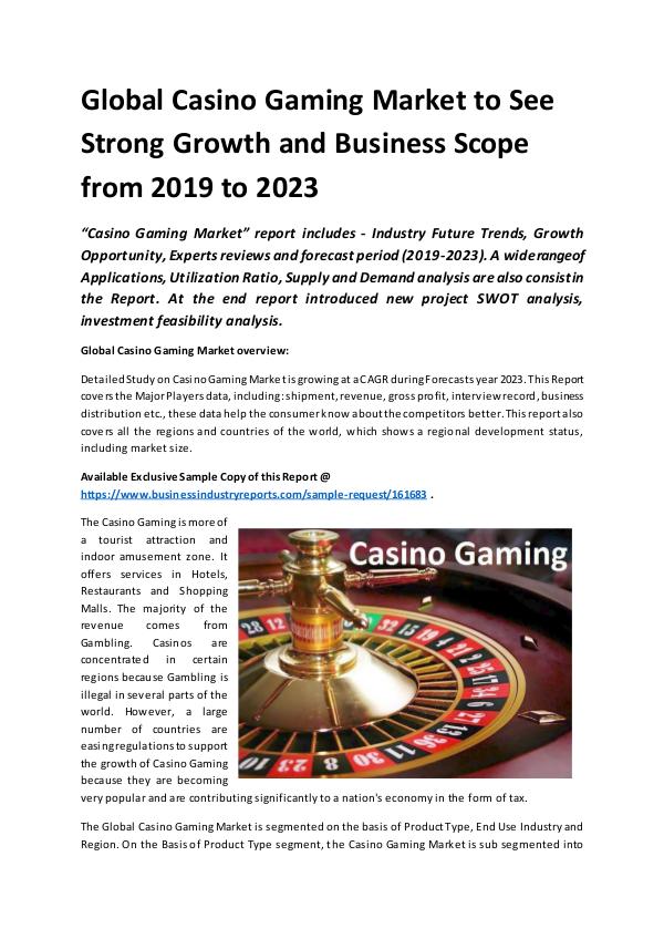 Market Research Reports Global Casino Gaming Market Report 2019