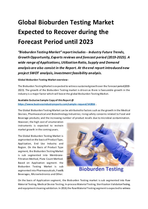 Global Bioburden Testing Market 2019 – 2023
