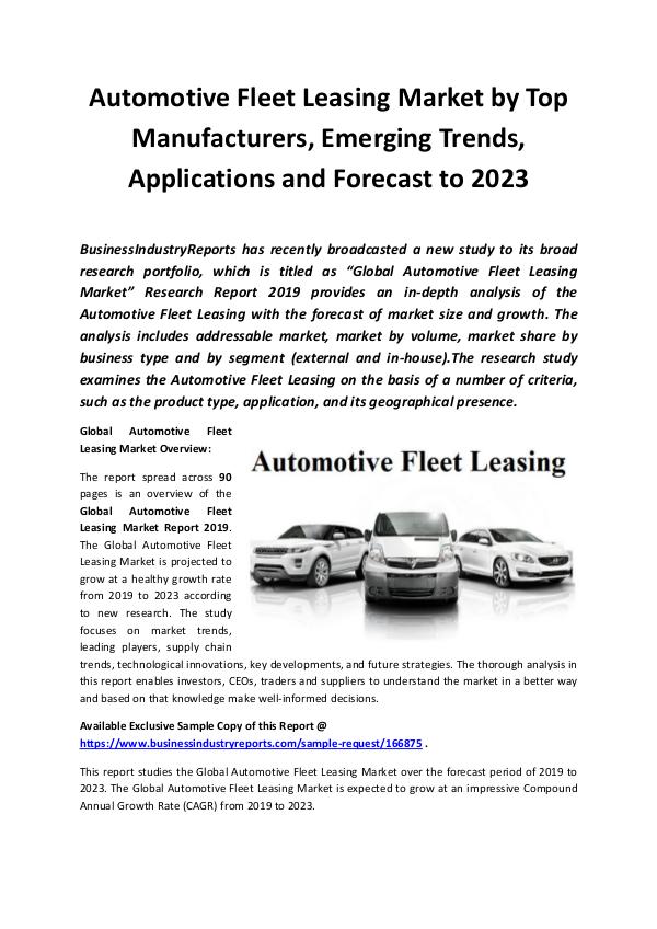 Global Automotive Fleet Leasing Market Report 2019