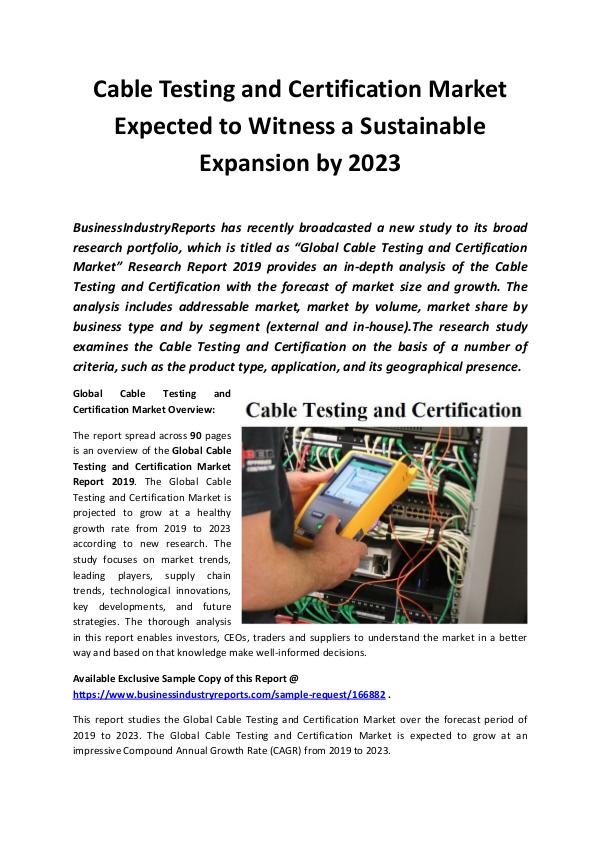Global Cable Testing and Certification Market Repo