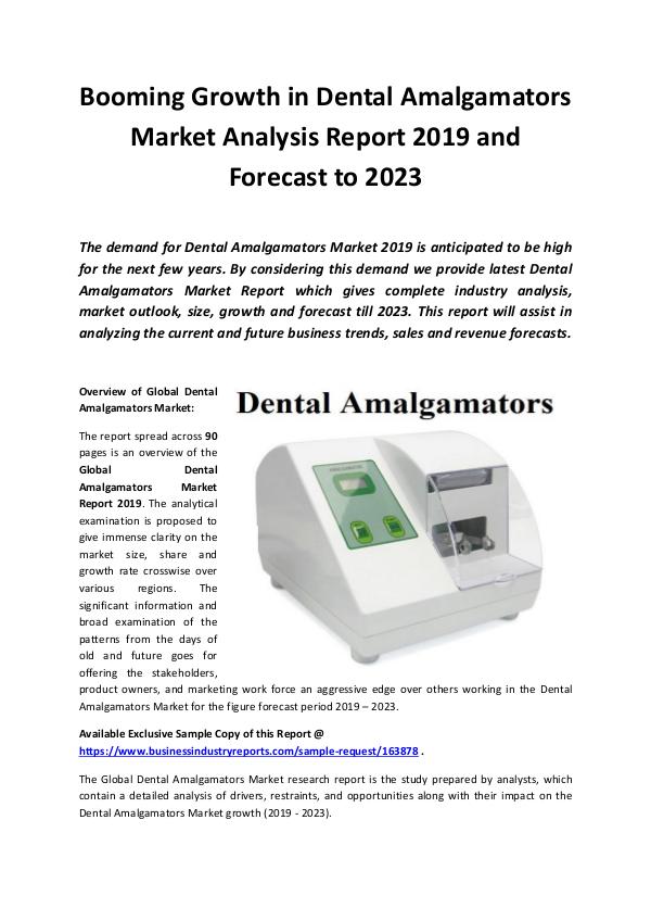 Market Research Reports Global Dental Amalgamators Market Report 2019