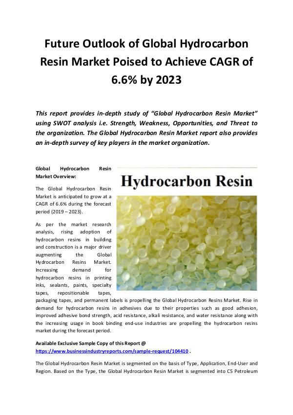 Market Research Reports Global Hydrocarbon Resin Market Outlook 2019-2023