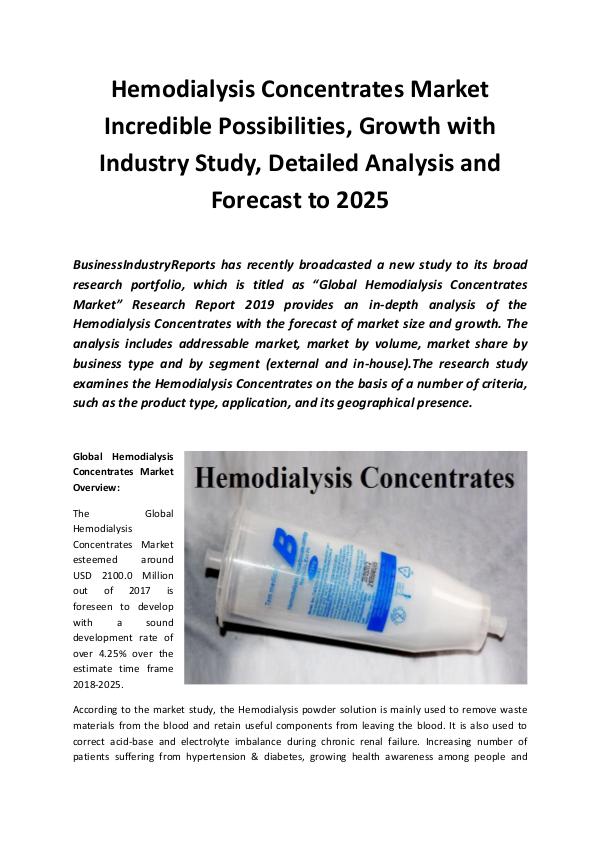 Market Research Reports Global Hemodialysis Concentrates Market 2019
