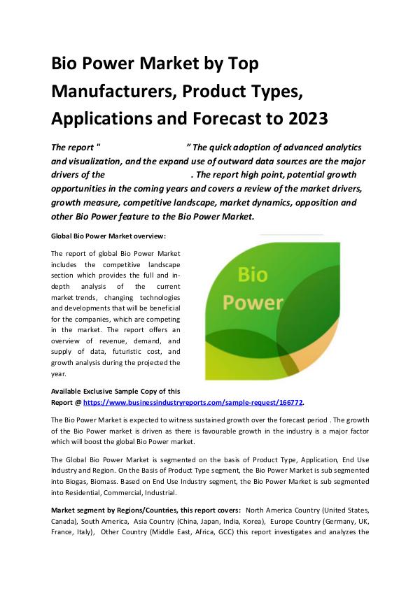 Market Research Reports Global Bio Power Market Report 2019